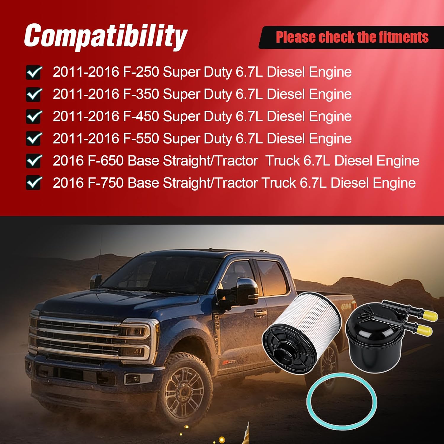 iFJF FD-4615 6.7 Powerstroke Fuel Filter Replacement for 2011-2016 Ford F250-F550 Super Duty 2016 F650-F750 6.7L V8 5 Micron Water Separator Kit FD4615 BC3Z-9N184-B Leak-Proof Design