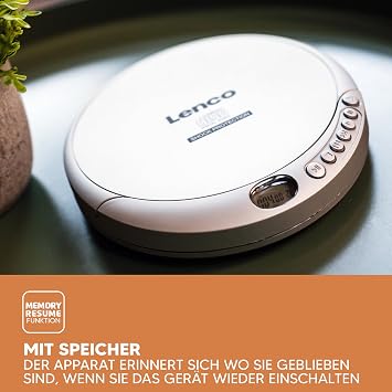 Lenco CD-201 Portable CD Player CD, CD-R, CD-RW, MP3 Battery Charging Function, Silver