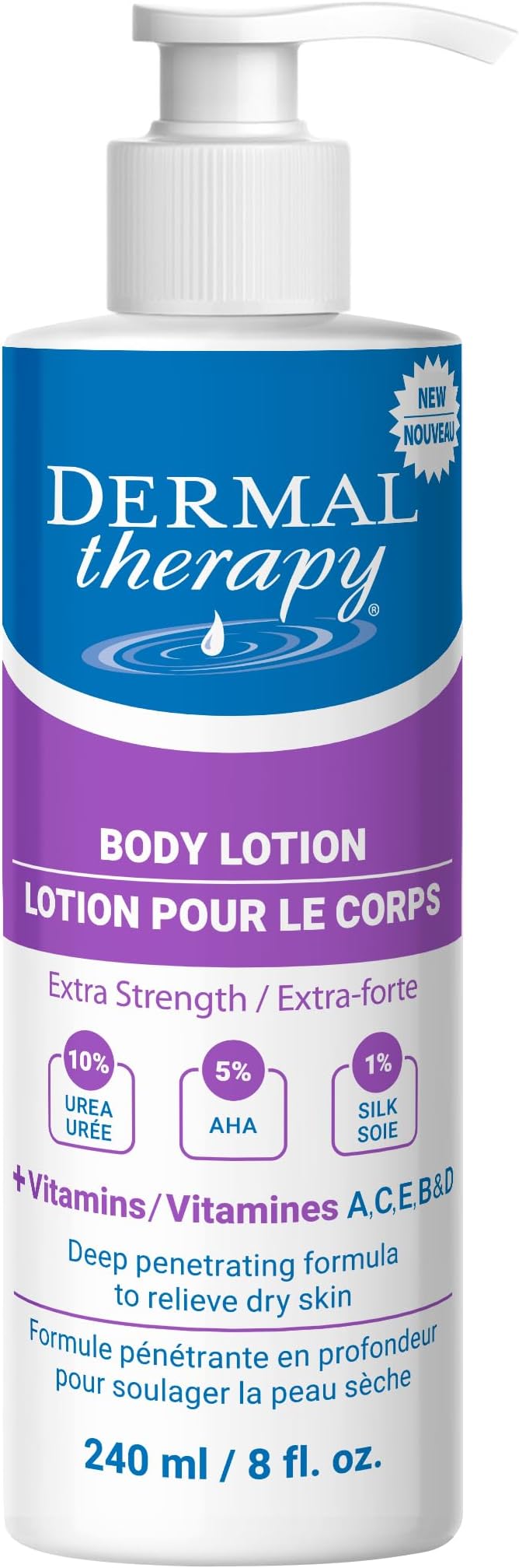 Dermal Therapy Extra Strength 5% AHA 10% Urea Body Lotion - Healing for Extremely Dry, Cracked Skin - Fragrance-Free - Sensitive Skin, Diabetes & Medication-Induced Dryness - 8 fl oz / 240 ml