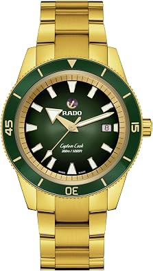 Rado - Captain Cook Open Heart - Mens Automatic Swiss Watch - 42mm Green Dial - Gold Stainless Steel Bracelet - R32136323