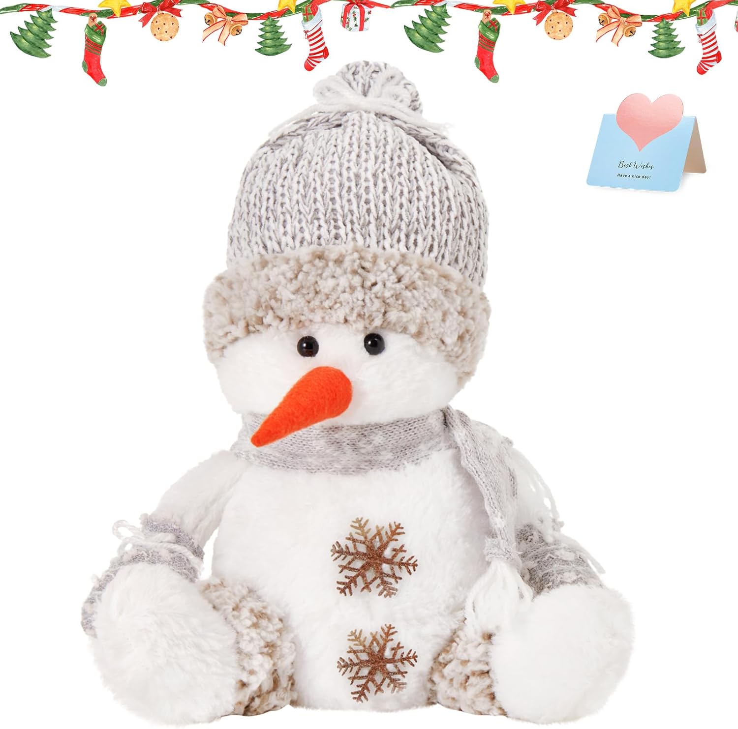 Snowman Christmas Figurines 2025 Christmas Plush Doll Tabletop Decorations Xmas Snowman Figurines Holiday Home Party Decor,Gray,10"