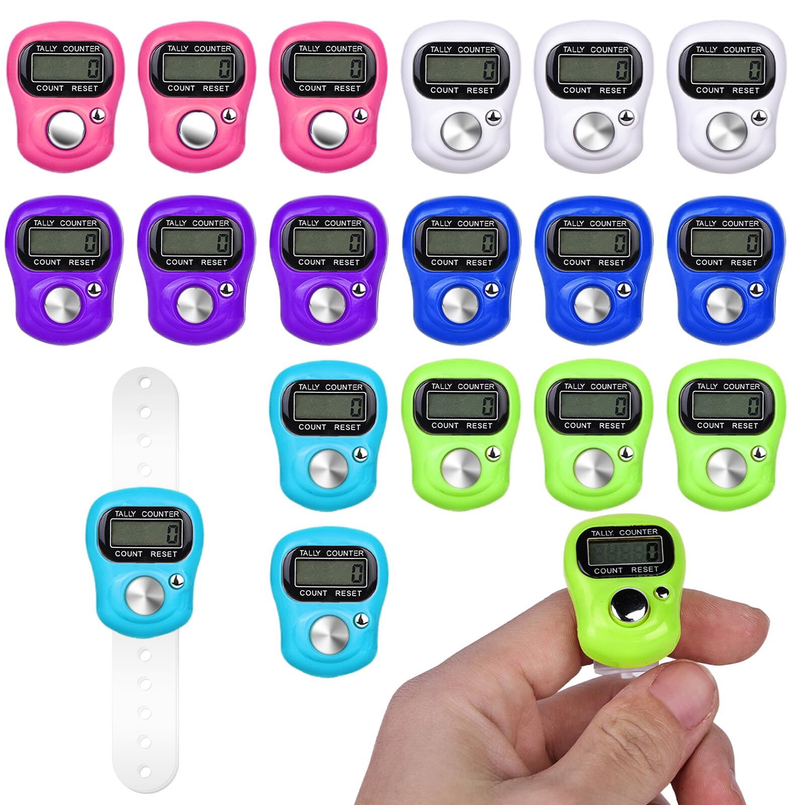 18 contatori per dita, contatore elettronico, contatore manuale, contatore per dita, contatore elettronico per lavori a maglia, tessitura, sport, golf