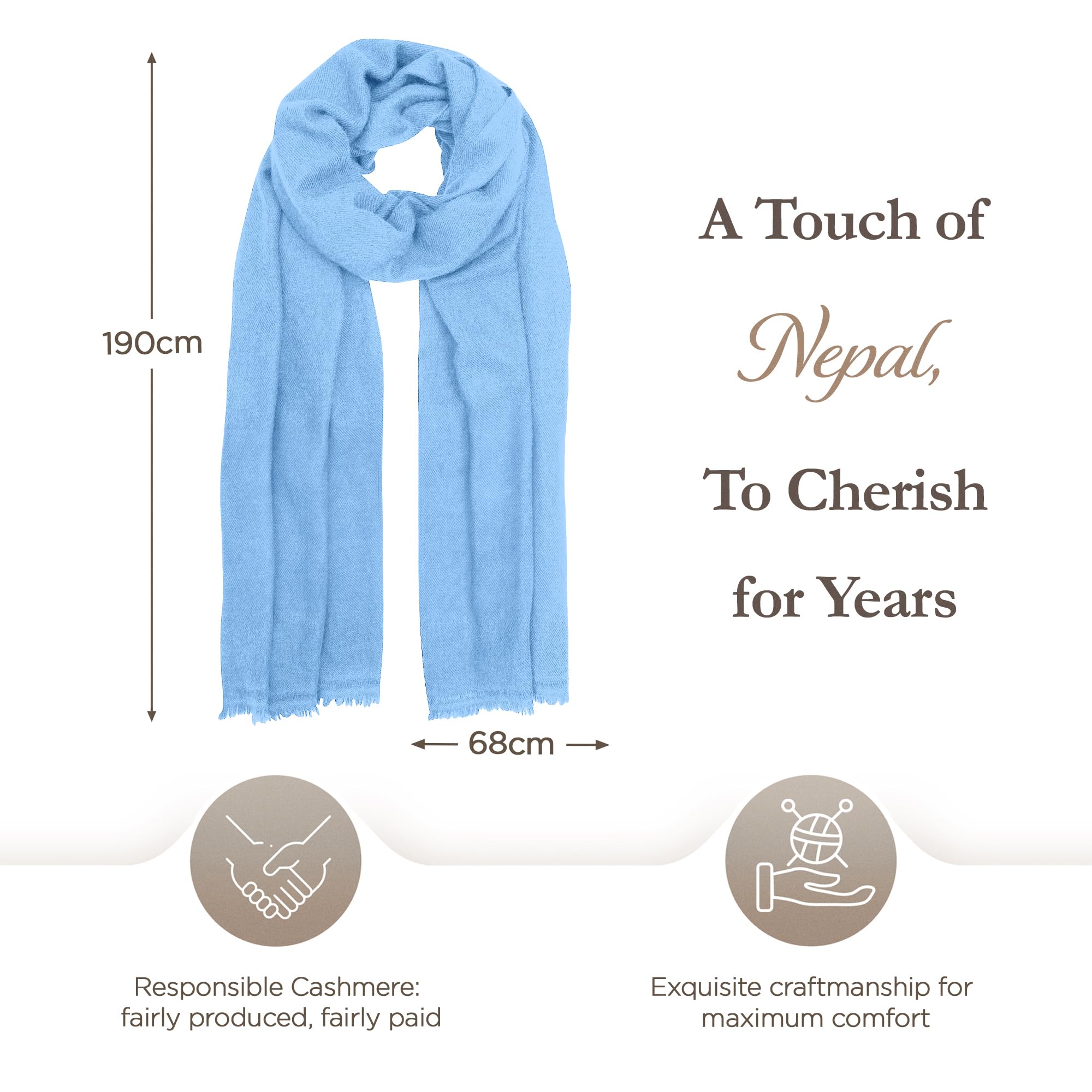 Kaschmir Schal – aus 100% Kaschmirwolle, 68x190 cm, Cashmere Schal in unifarben, handgewebt aus Nepal, Unisex, Handwäsche