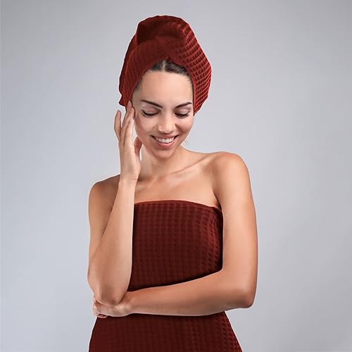 Miniatura 2 de PÜSKÜL - Juego de 4 toallas para baño, 2 manos y 2 toallas de baño, 4 piezas (ladrillo)