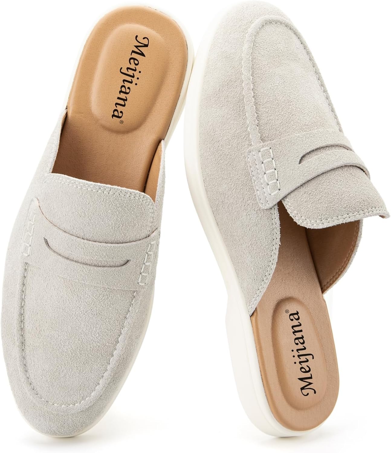 Meijiana Men's Slippers Slip-On Loafers Suede Formal Wear Casual Open Back Sandals