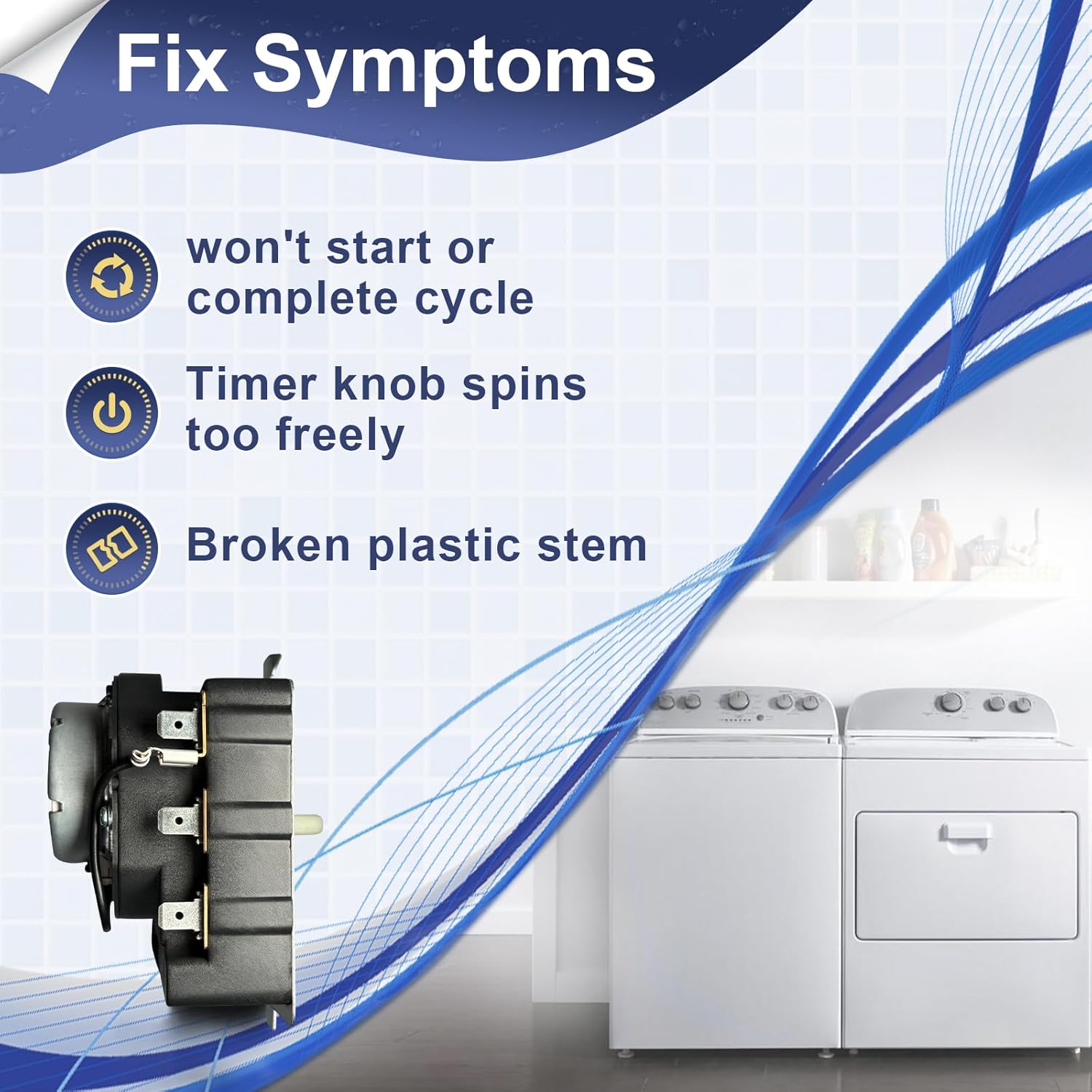 WE4M533 Dryer Timer Compatible with GE Hotpoint Dryer, Replacement Part 234D1296P005 TMD1EM03 WE04M0533 WE4M364 WE4M533-24PK 3029574 AP5780508 EAP8690648 PS8690648