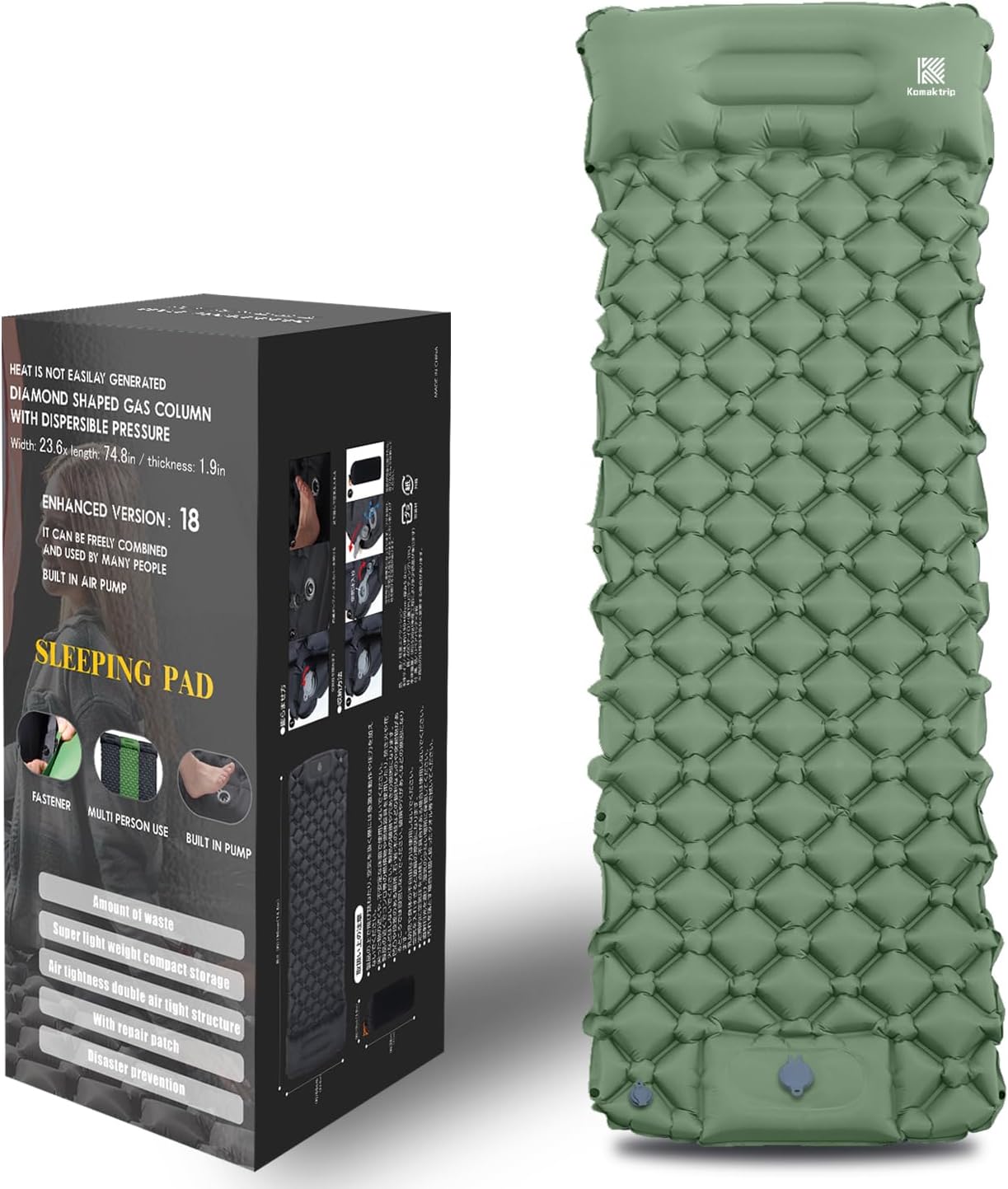 Sleeping pad for Camping, Ultralight Camping Mat with Built-in Foot Pump & Pillow, Inflatable Air Mattress, Compact Sleeping pad, Sleeping Mat for Camping Backpacking Hiking Traveling Tent