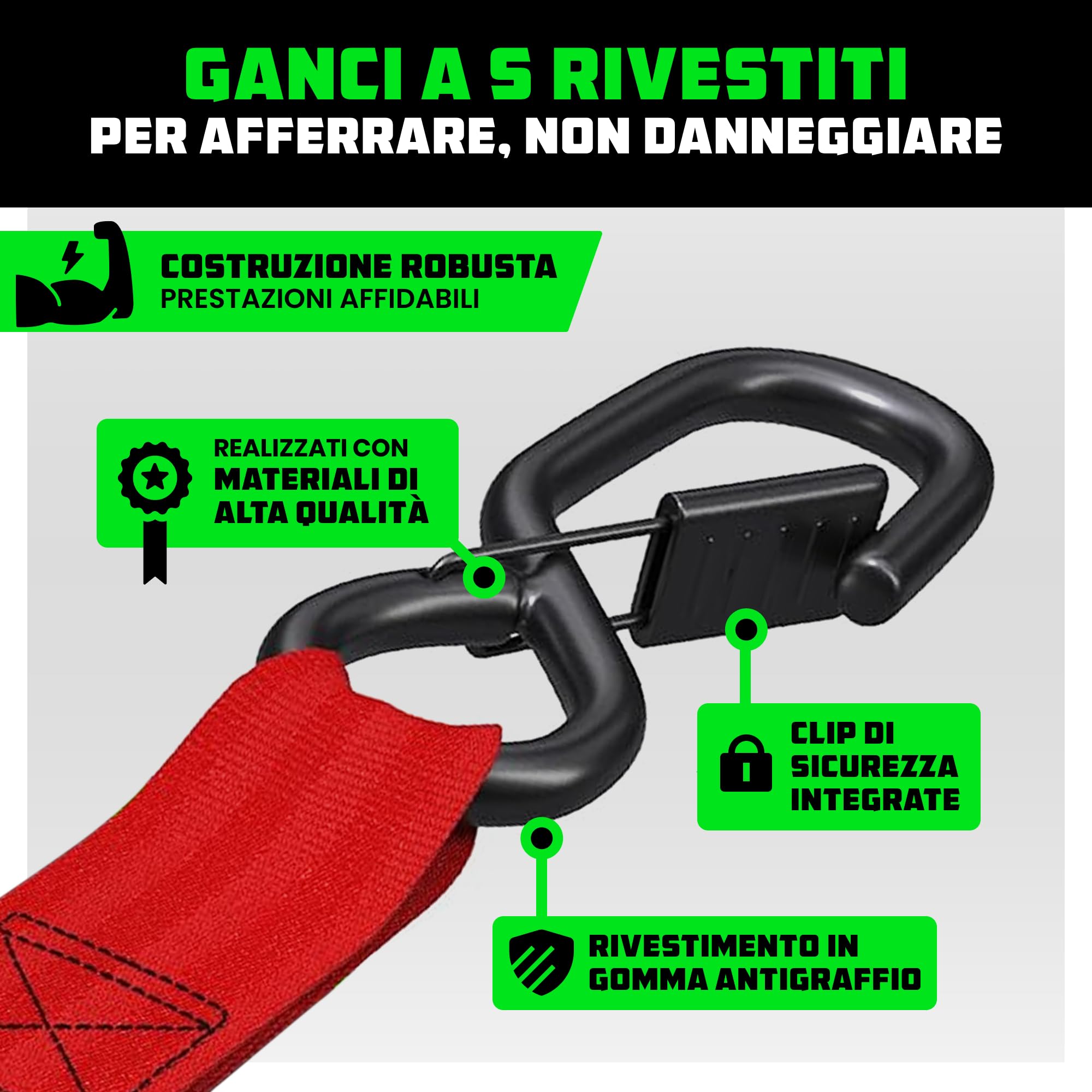 Rhino USA Cinghie di tensione retrattili con cricchetto da (confezione da 2) -1360 kg di carico di rottura, incluse (2) automatiche ultimate da 5.0 cm x 3 m con maniglie imbottite - Rossa