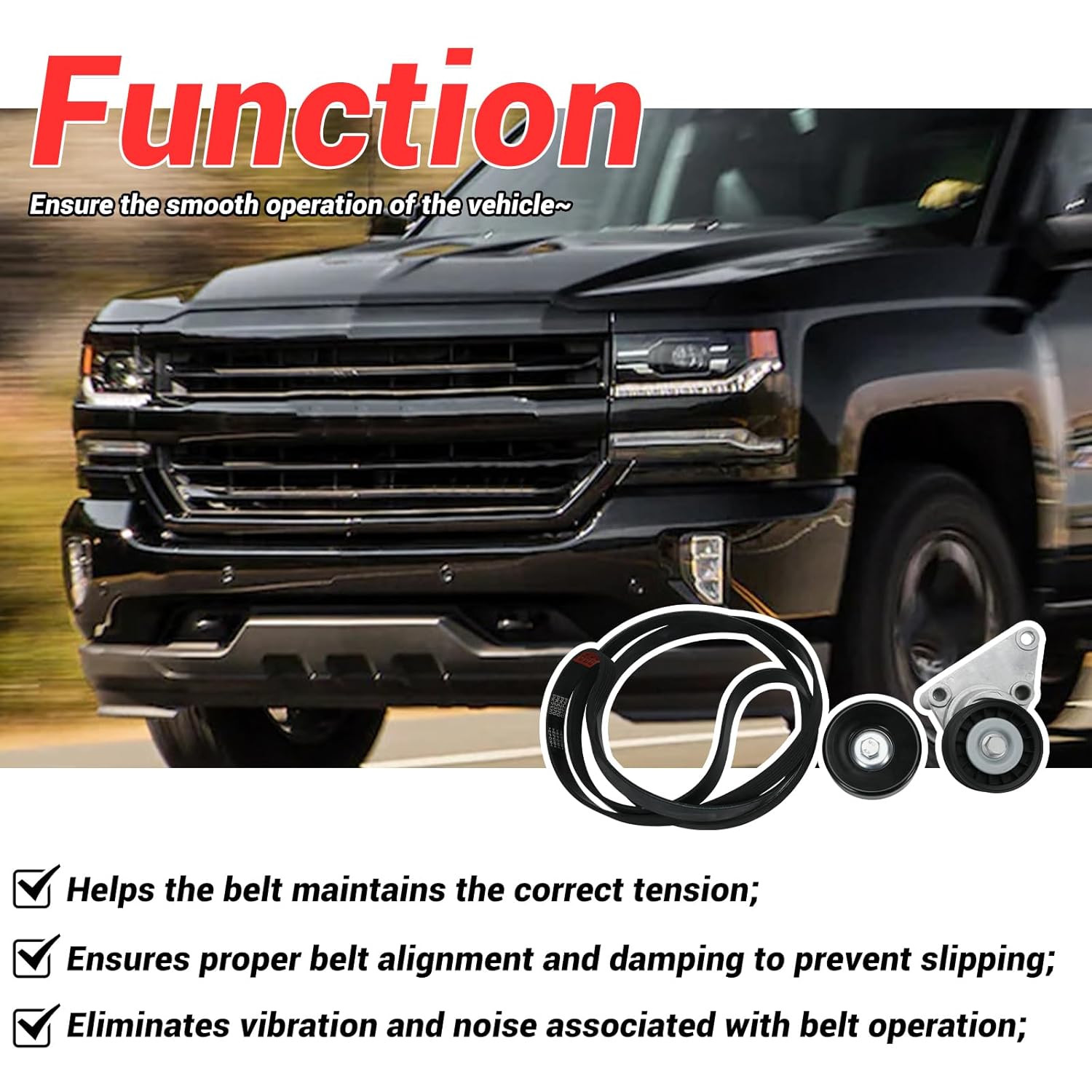 90K-38158C Serpentine Belt Drive Tensioner Pulley Component Kit Fits for GM 2003-2006, Fits for Chevrolet 2002-2007, Fits for GMC 2002-2007#OE 38158 6PK2370