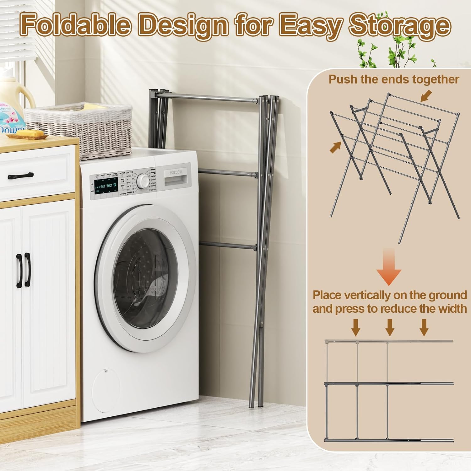 Extra Large Clothes Drying Rack Foldable Clothing Drying Rack 33" W x 37" H x 27.5" D, Space-Saving Portable Laundry Drying Rack for Outdoor & Indoor, Gray