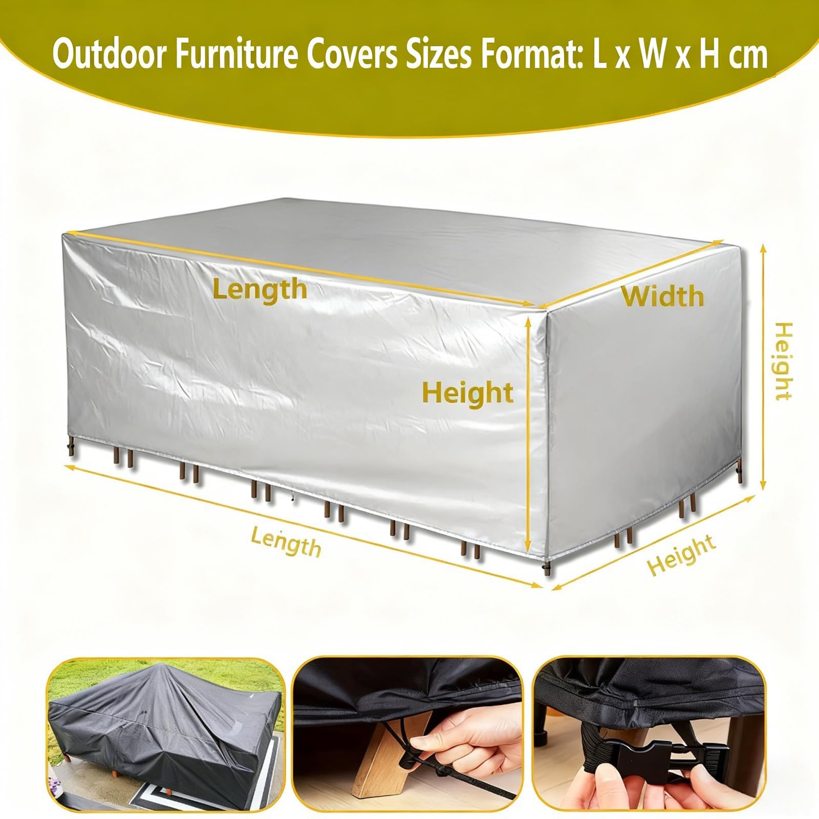 Copertura per Mobili da Giardino 170x70x100cm/LxWxH Panno 420D Oxford Copertura Tavolo Esterno Impermeabile Coperture per Mobili Tavoli e Sedie da Cortile Raggi UV Resistente allo Strappo