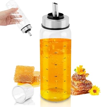 Glass Honey Dispenser Pot 10oz, Honey-Dispenser No Drip, Maple Syrup Dispenser with Pour Spout and Cup, Honey ContainerCOLORclear
