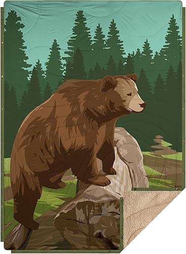 Miniatura 1 de Kawagebo - Manta de forro polar Sherpa para acampar al aire libre con bolsa impermeable plegable, manta de campamento suave y cálida 3 en 1, manta