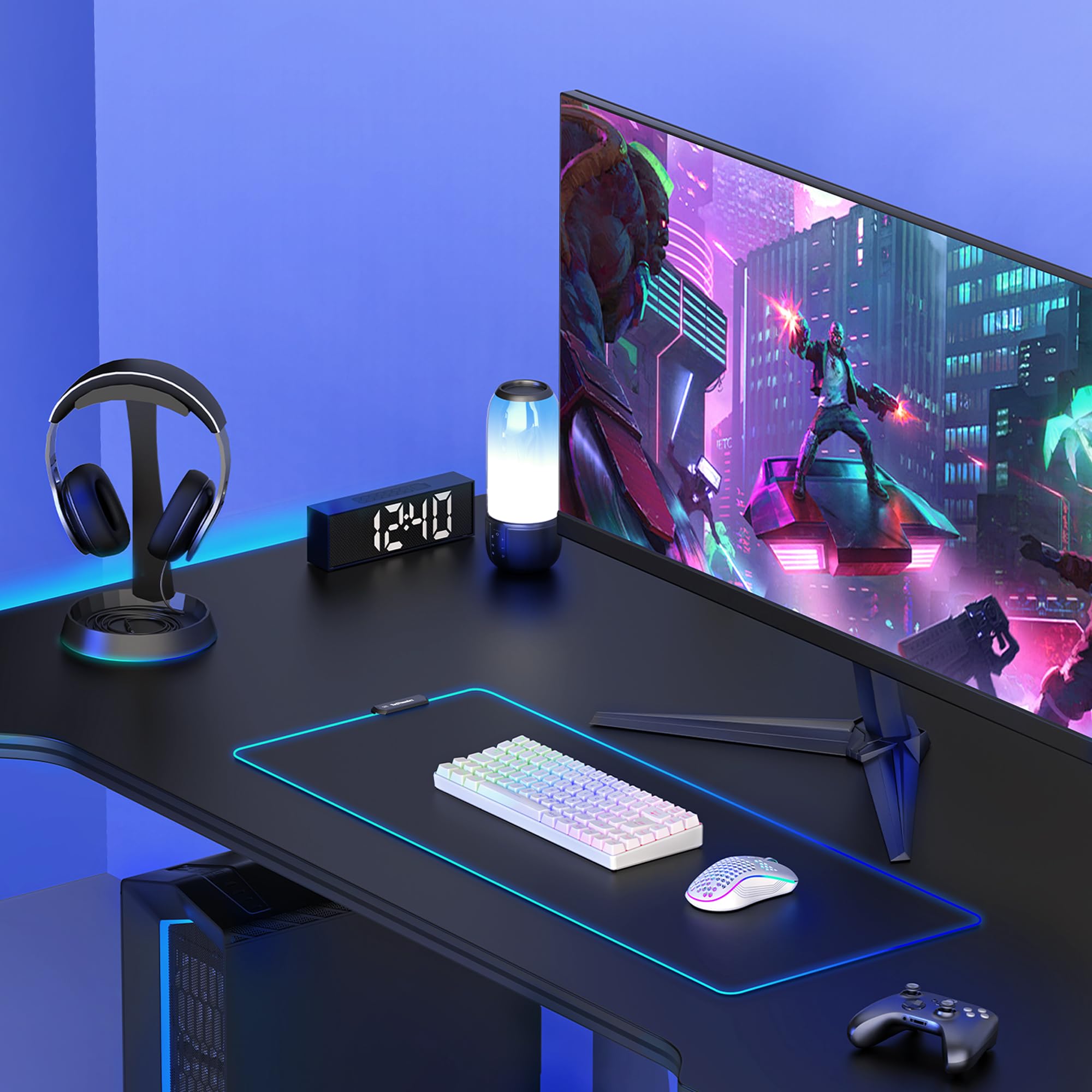 RedThunder K84 Combo Clavier et Souris USB sans Fil Gamer, AZERTY Français, Batterie Rechargeable RVB Rétroéclairée, Clavier TKL à 75% et Souris Optique Légère en Nid d'abeille 3200 DPI(Blanc)