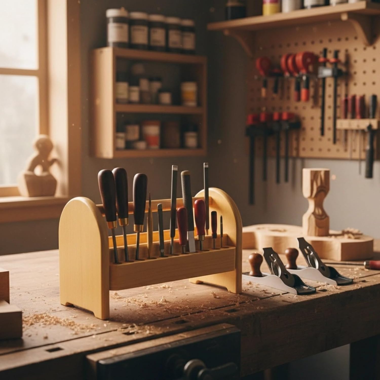 Sturdy Solid Wood Tool Shelf Multi Layer Design Space Saving Eyewear Accessories Organizers For Professionals Sturdy Wooden Rack For Tool