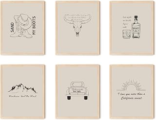 TwoDays Western Posters, Country Music Inspired Room Decor for Fans, Song Lyric Artwork Merch, Album Wall Art Prints for Bedroom. (8" X 10", Set of 6, UNFRAMED)