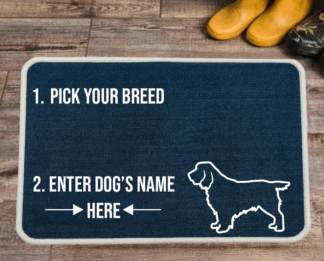 PET REBELLION | Personalised Extra-Large Pet Feeding Mat | Absorbent & Machine Washable | Customisable with Your Pet's Name | Non-Slip Backing | Working Cocker Spaniel Blue