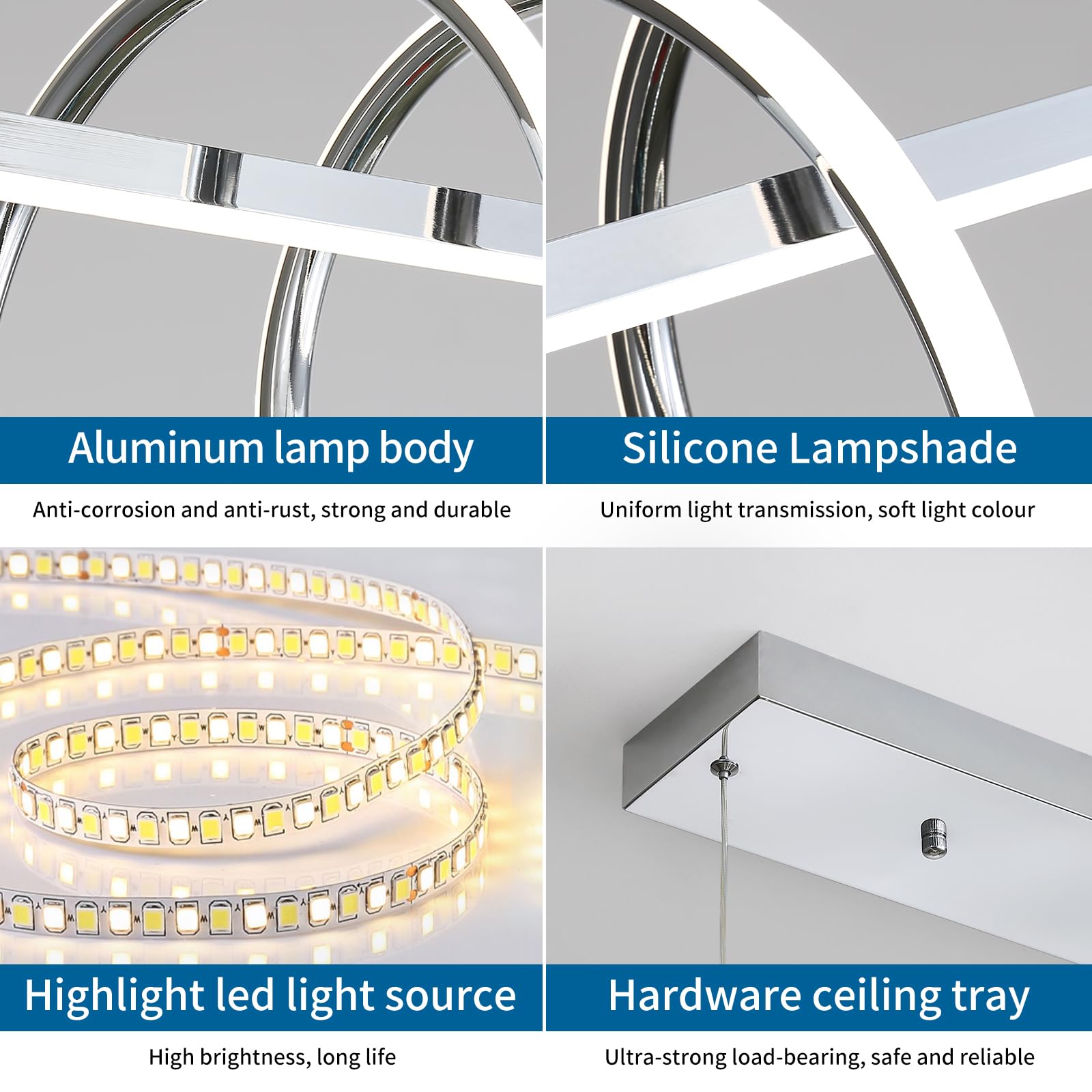 Mikeru 120cm Illuminazione a Sospensione a Spirale, Luci a Sospensione da Cucina Cromate 3000k/4500k/6500k Dimmerabile dal 10% al 100% Luce a Sospensione Con Funzione di Memoria per Il Soggiorno