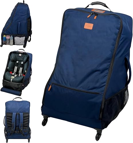 MUMINOON Bolsa de viaje para asiento de automóvil con ruedas y mochila - Bolsa de viaje acolchada para asiento de automóvil - Portabicicletas