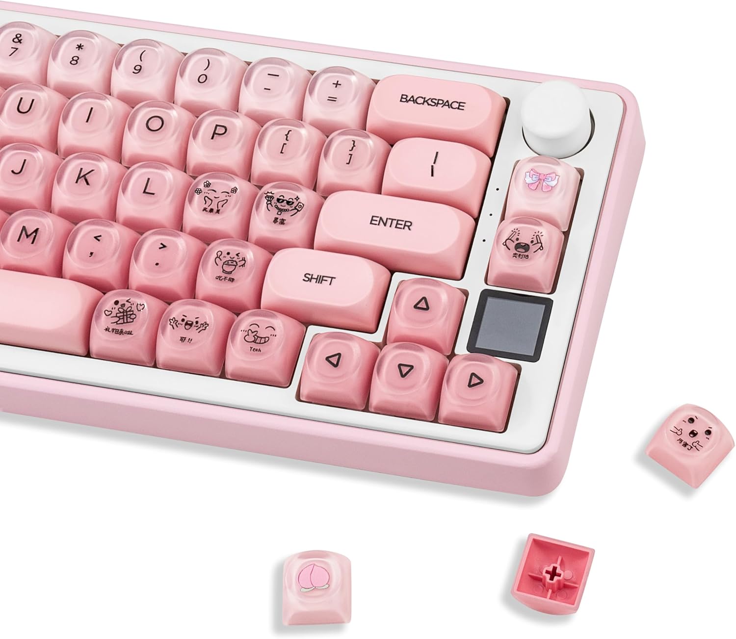 Pink Foundation Jelly MOA Profile Keycaps Set, 130 Keys PC+PBT Material Dye Sublimation Custom Keycap for Mechanical Keyboard with MX Structure