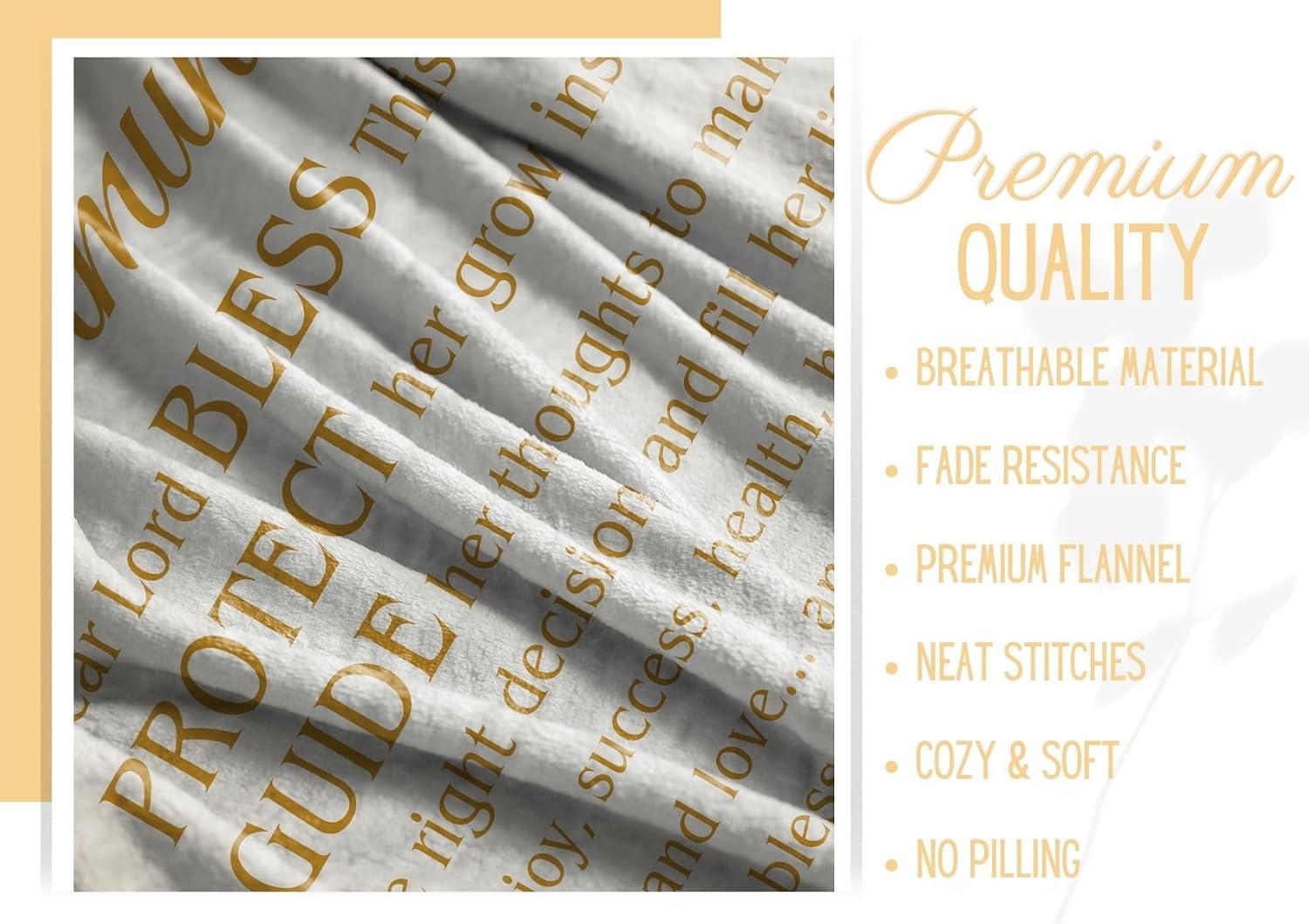 First Communion Gifts for Girls/Boys, Bed Flannel Plush Blanket - Cross - Golden - 50"x 65"