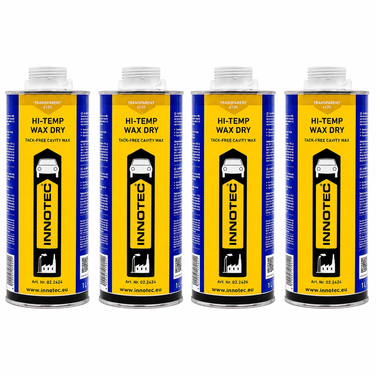 4 Stück Innotec Hi-Temp Wax Dry Transparent - Next Level Konservierung für Automotive & Industrie - Idealer Unterbodenschutz und Hohlraumkonservierung - Rostschutzmittel für Fahrzeuge - 1 Liter Dose