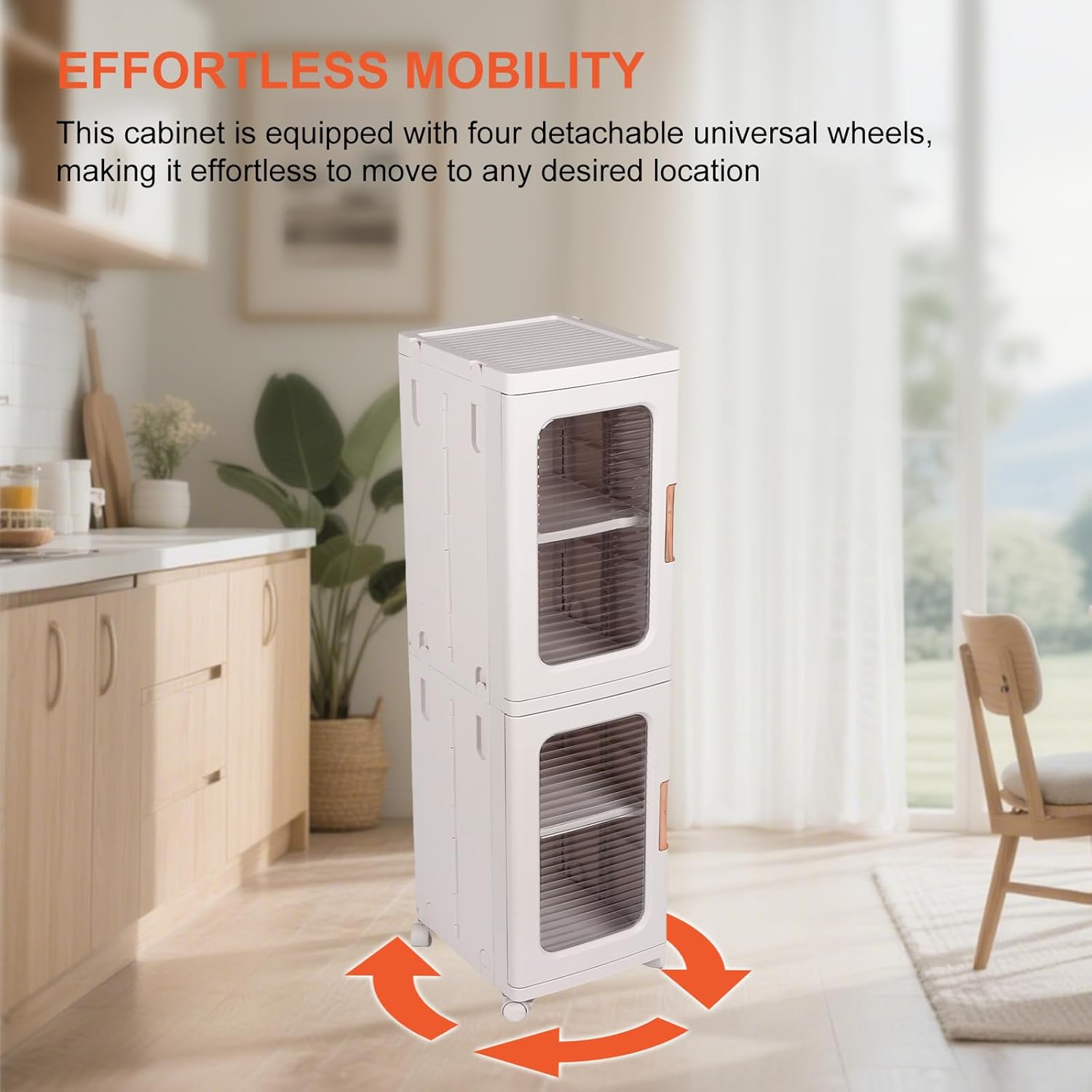 GCCSJ Narrow Storage Cabinet with Universal Wheels and Adjustable Shelves, Foldable Plastic Bathroom Storage Cabinet for Small Spaces, Kitchen, Living Room-2Tiers
