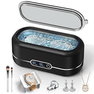 Ultrasonic Jewelry Cleaner, 48KHz Ultrasonic Cleaner Machine for Jewelry, Glasses, Rings, Retainers, Watch Strap, Dentures, 304 Stainless Steel 12oz Cleaning Pod - Black - Amazon product rated Grade A
