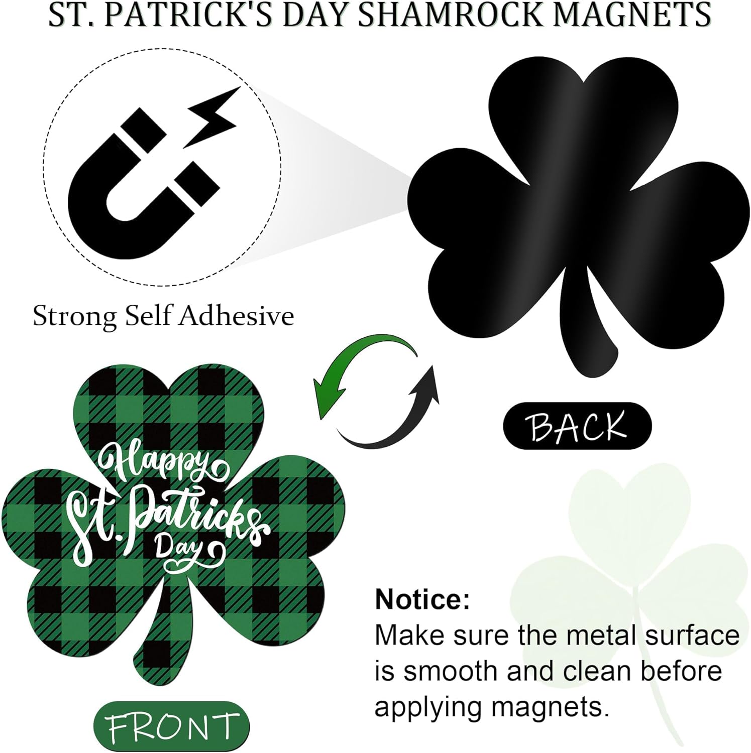 24 Pieces St. Patrick's Day Garage Door Decoration Magnets Happy St. Patrick's Day Green Shamrock Refrigerator Car Magnet Sticker Lucky Clover Magnetic Decals for Irish Party Holiday Supplies