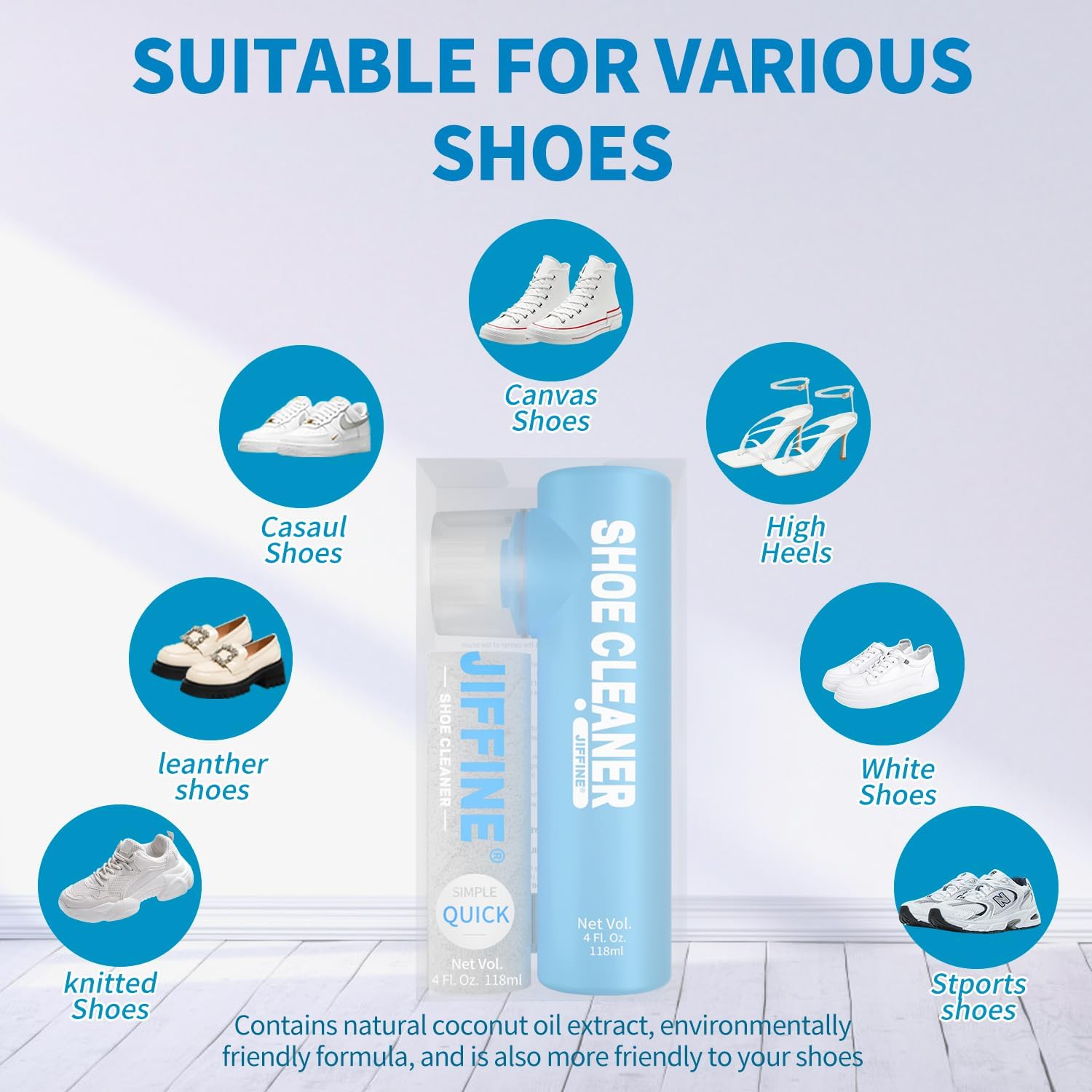 Shoe Cleaner Kit 4 Oz - White Shoe Cleaning Solution with Brush & Towel