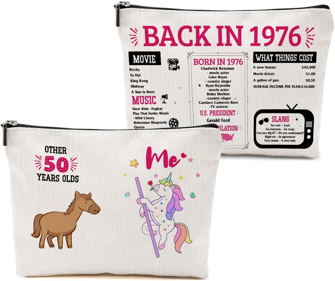 50th Birthday Gifts for Her Funny Makeup Bag 50th Birthday Decorations Party Favors Anniversary Retirement 50 Year Old Gifts for Women Sister Mom Grandma Coworker Cosmetic Bag