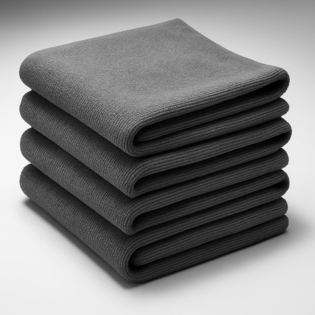 Microfiber Cloth - 4 pcs 40×40-340 GSM Grey! Thick Lint & Streak-Free Multipurpose Cloths - Automotive Microfibre for Car Cleaning Polishing Washing & Detailing (Microfiber Cloth)