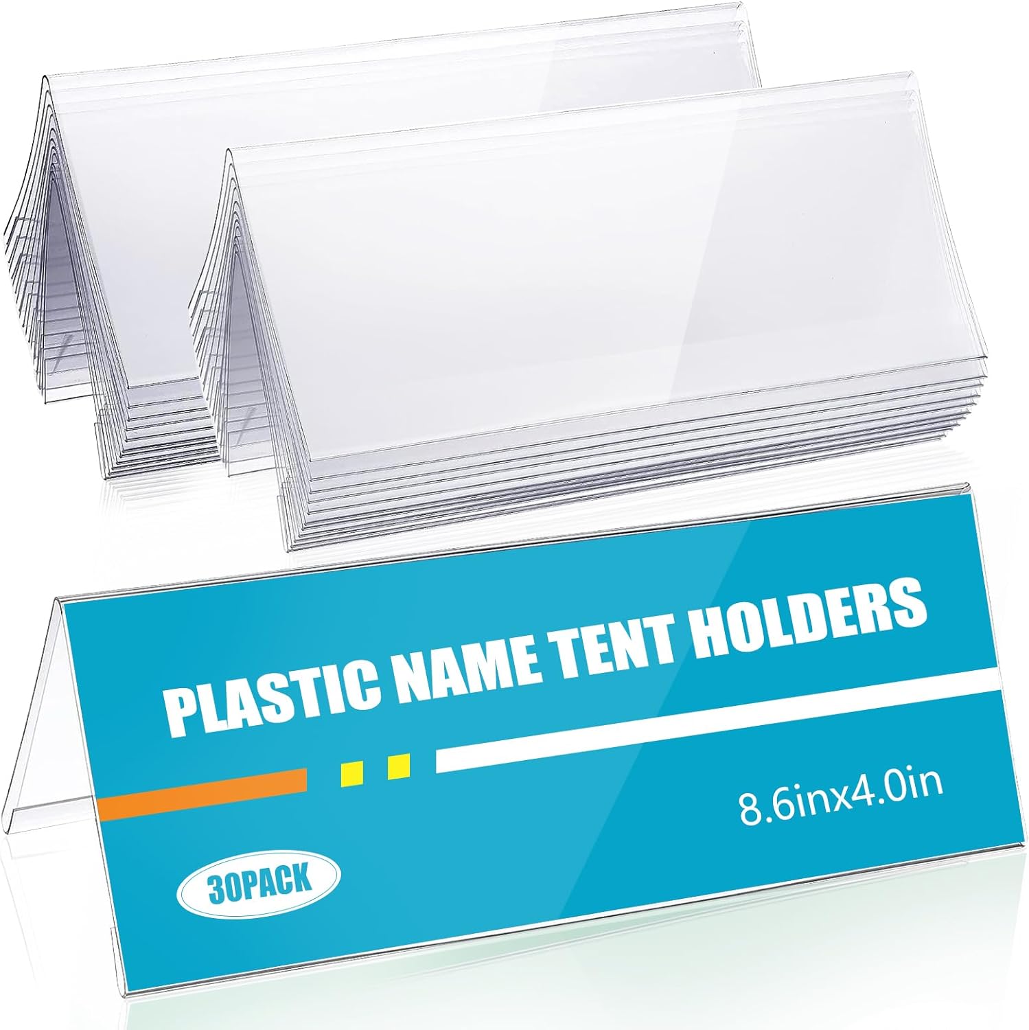 30 pcs clear table card holders 8.6" x 4" acrylic name plates for desks table tents name tents table name cards clear office desk accessories business conference meeting room school display stand (30)