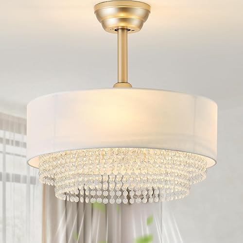Ventilador de techo con lámpara de cristal de 20 pulgadas con luz, ventiladores de techo boho con control remoto de luces, enjaulado de 6