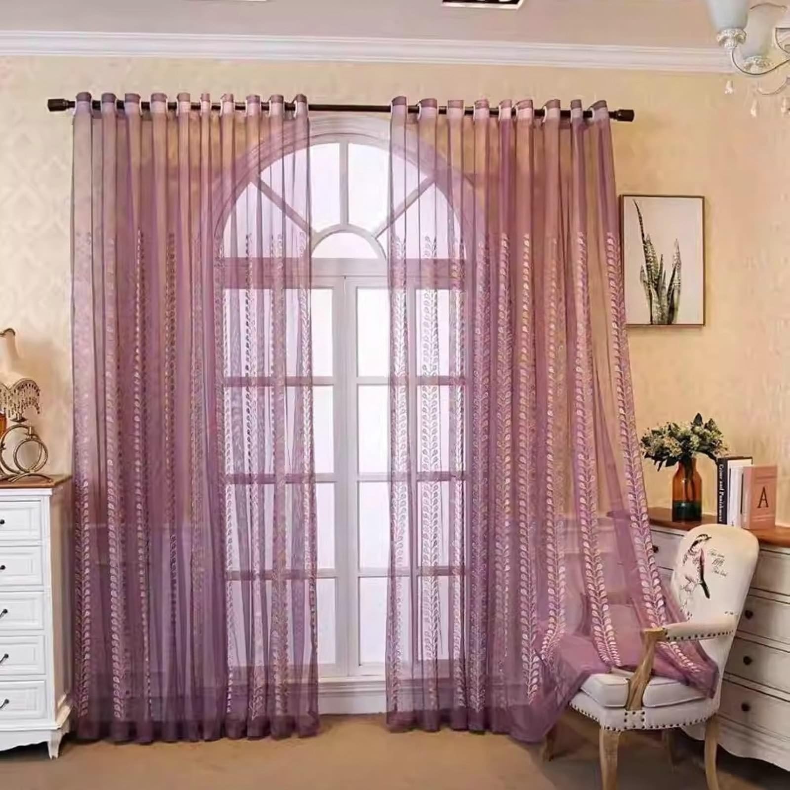 Rideaux brodés à œillets en polyester de qualité supérieure violet