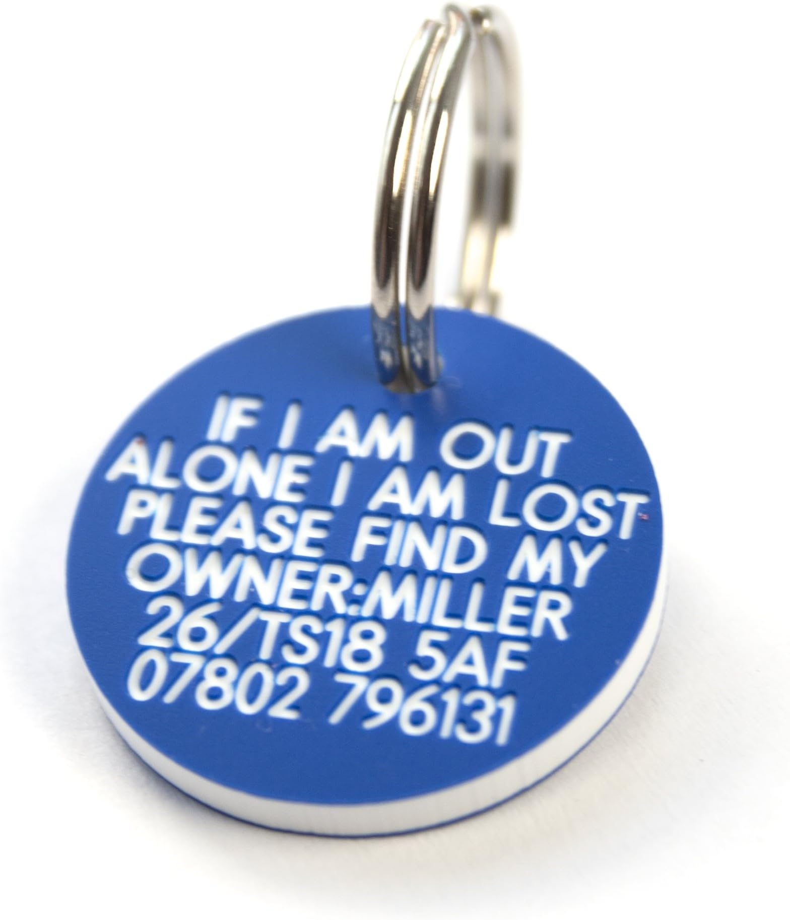 Deeply Engraved Blue Plastic 27mm Circular Dog tag
