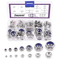 Vista 18 de Swpeet 45 piezas de tuercas de bloqueo hexagonales de acero inoxidable SAE 304 de 1/2"-13, arandelas planas de 1/2", kit surtido de arandelas