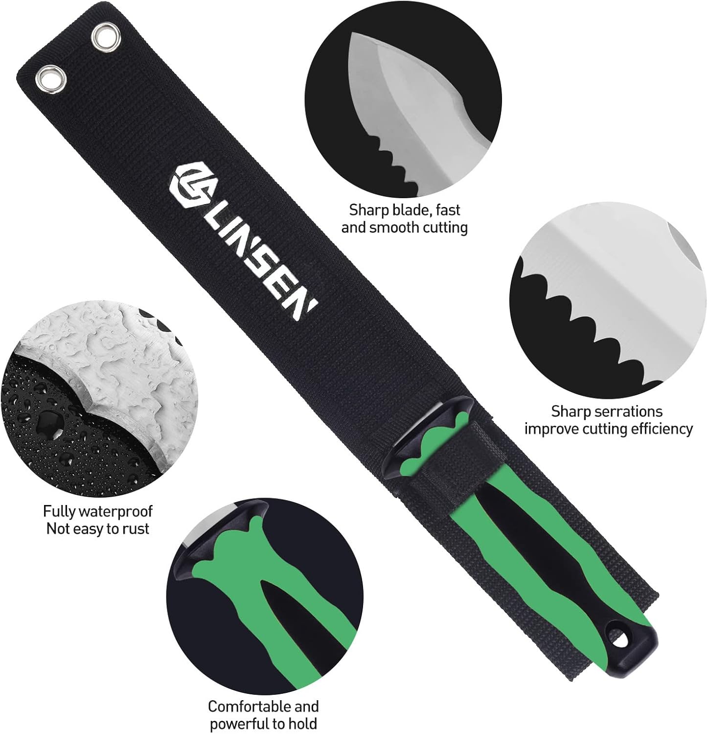 Stainless Steel Garden Knife with 7.8" Blade with New Handle, Double Side Utility Sod Cutter Lawn Repair Garden Knife with Nylon Sheath (GREEN)