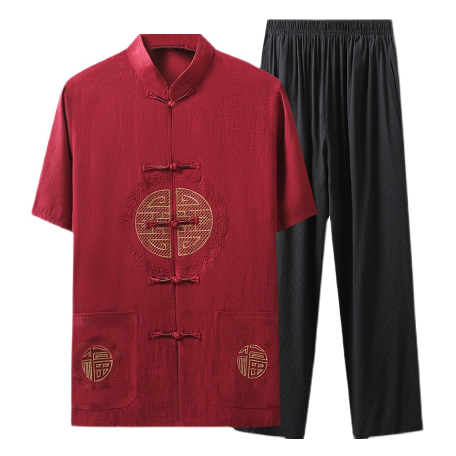 Sukienka Tai Chi Męski garnitur Tai Chi z krótkim rękawem, wielokolorowy, w wielu rozmiarach(Blu,Large)