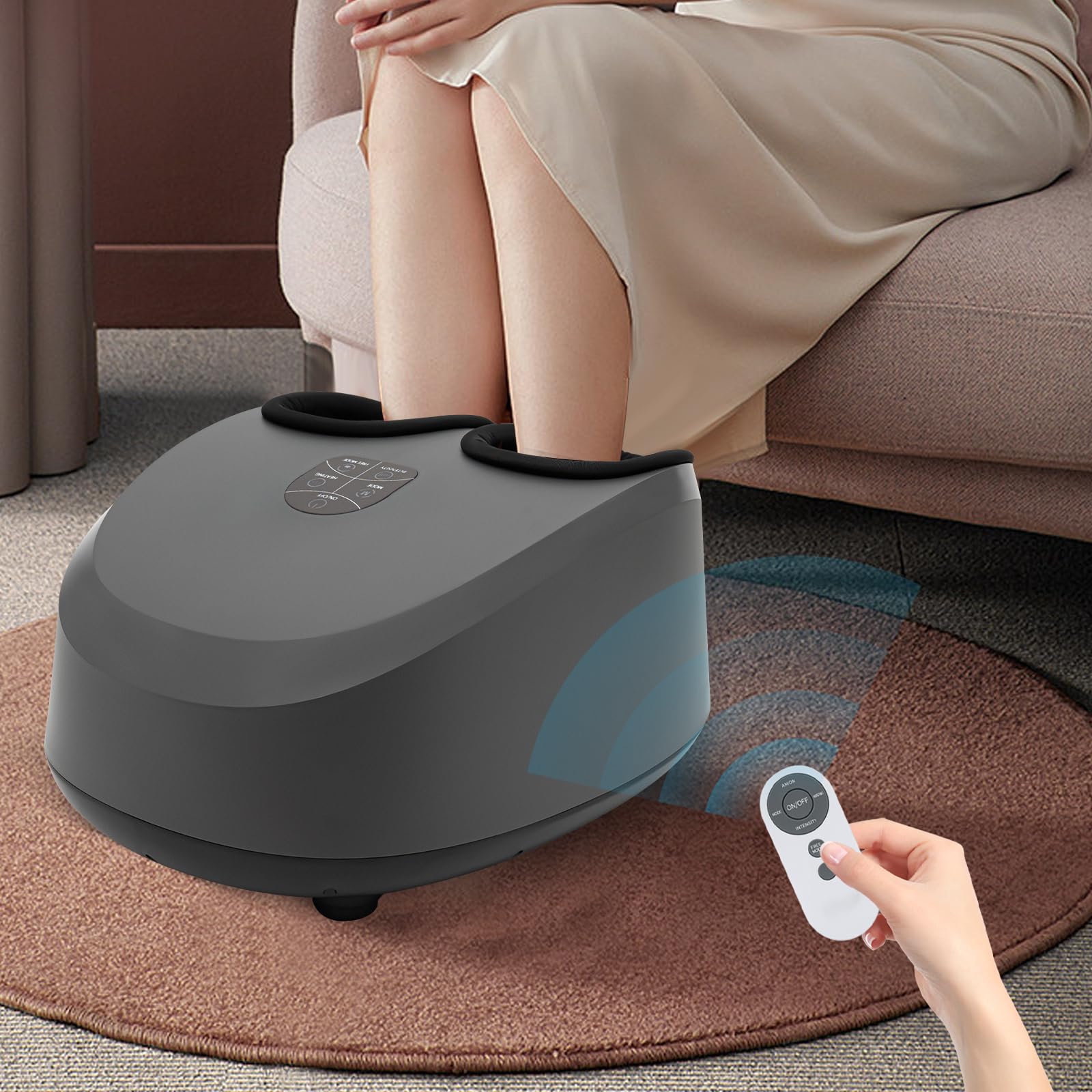 Massaggiatore elettrico per piedi da usare in ufficio e a casa | Riscaldabile, tre livelli di massaggio e temperatura, rimovibile e lavabile, ABS, telecomando touch screen, nero
