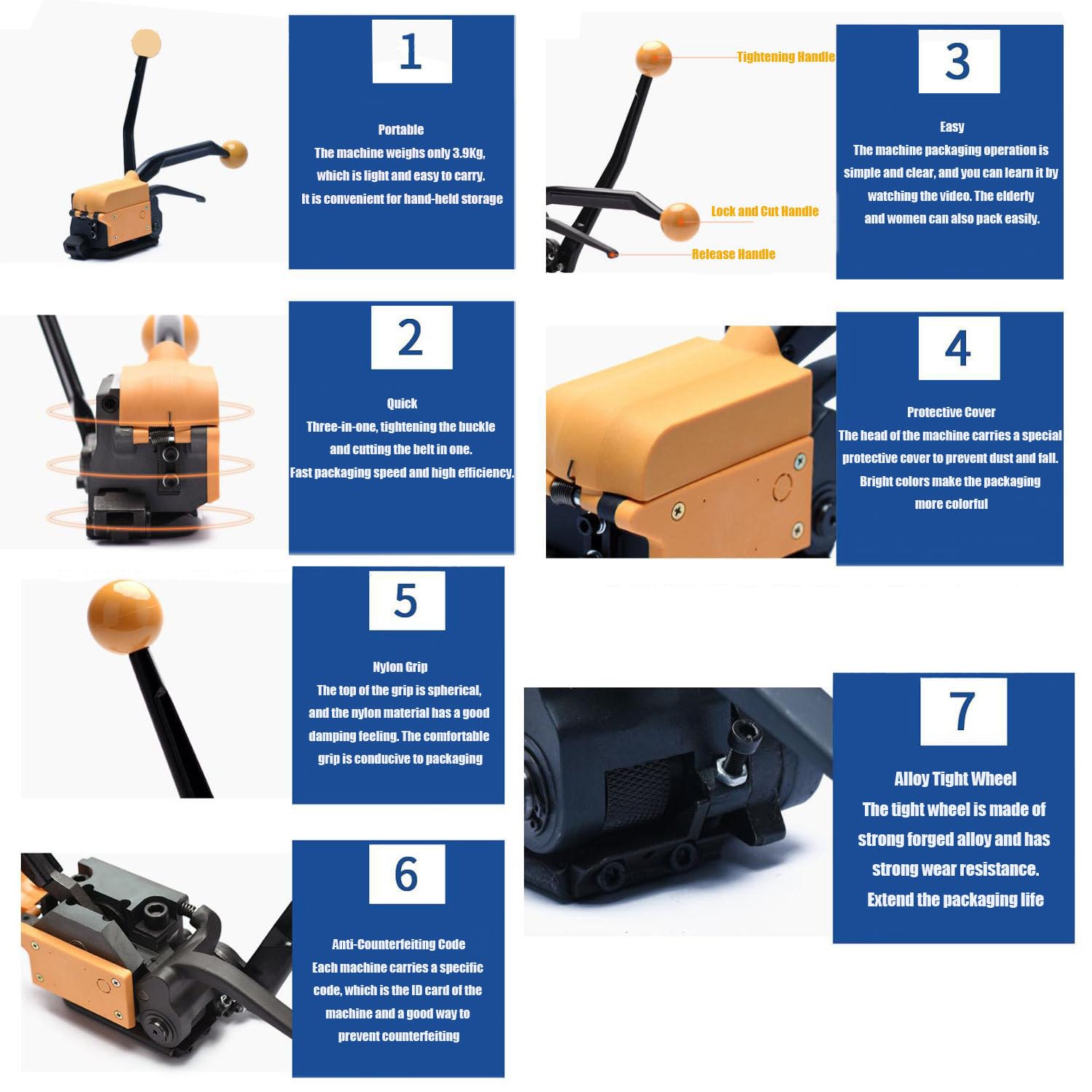 Máquina flejadora de Acero, cortadora tensora Manual, Herramienta de Hebilla sin Sellado para Embalaje, Equipo de flejado metálico para Uso intensivo.
