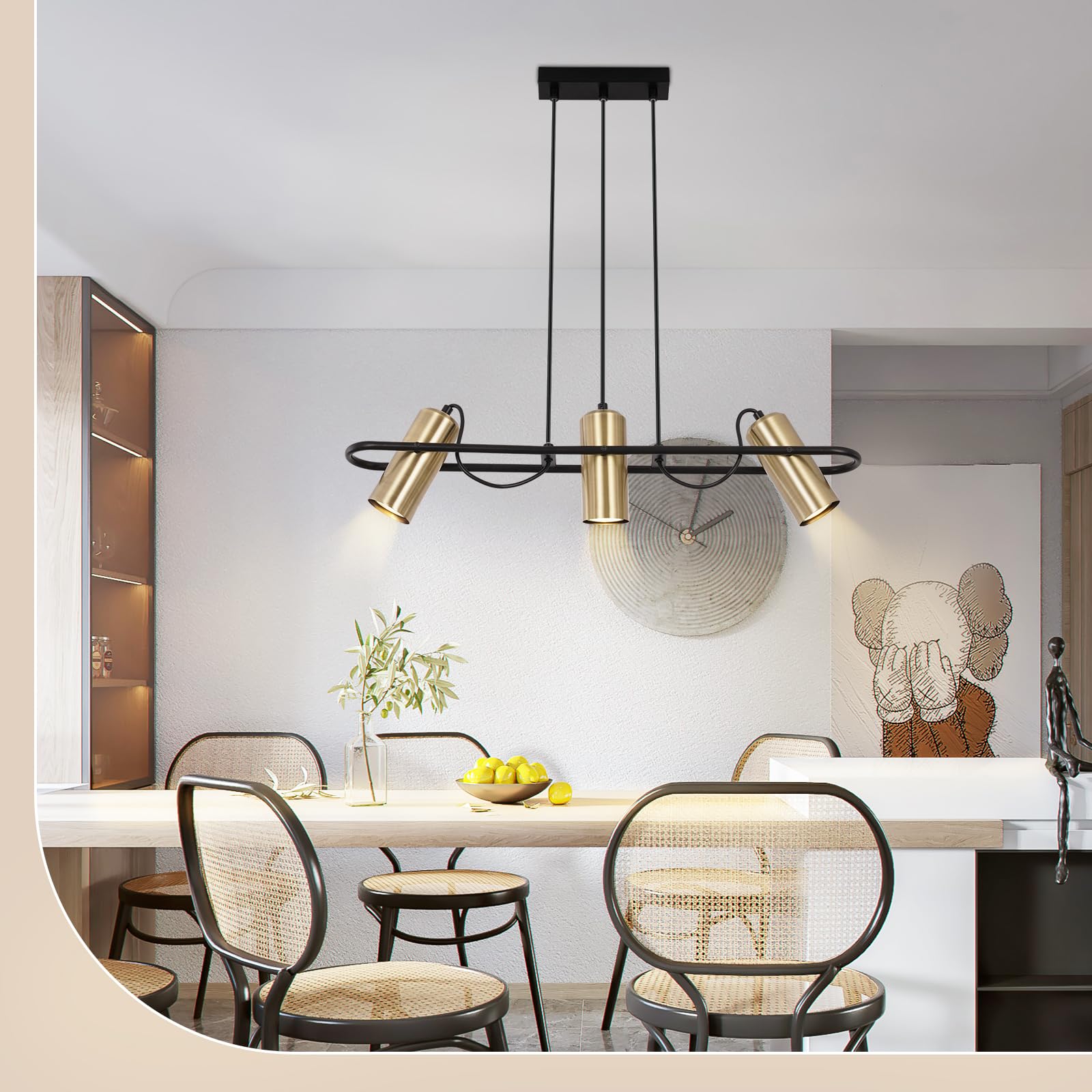Homefire Pendelleuchte Esstisch Hängelampe Vintage - 3 Flammig Esszimmerlampe Gold Hängeleuchte Industrial GU10 Esstischlampe Küchenlampe Hängend Wohnzimmer für Esszimmer Küche Bar - Ohne Leuchtmittel