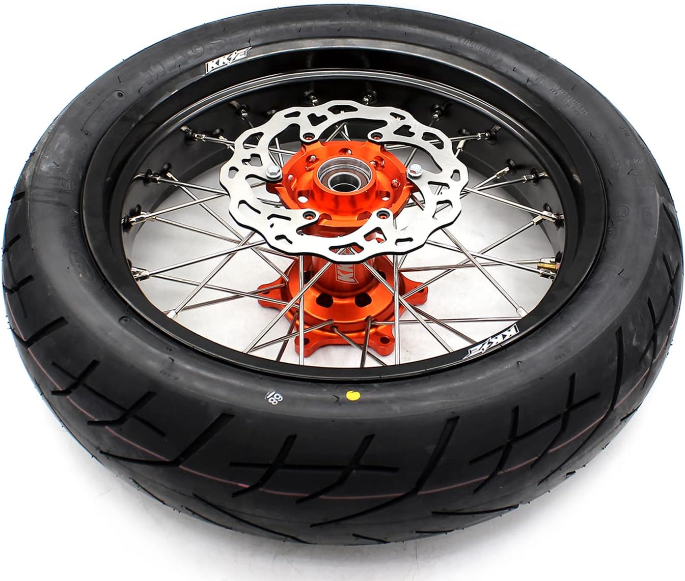 KKE 3.5 * 17/4.25 * 17 Supermoto Dirt Bike Wheels Rims Tires Compatible with KTM EXC/EXC-F/SX/SX F/XC/XCF/XCW/XCF-W 125-530 2003-2026 Orange Hub