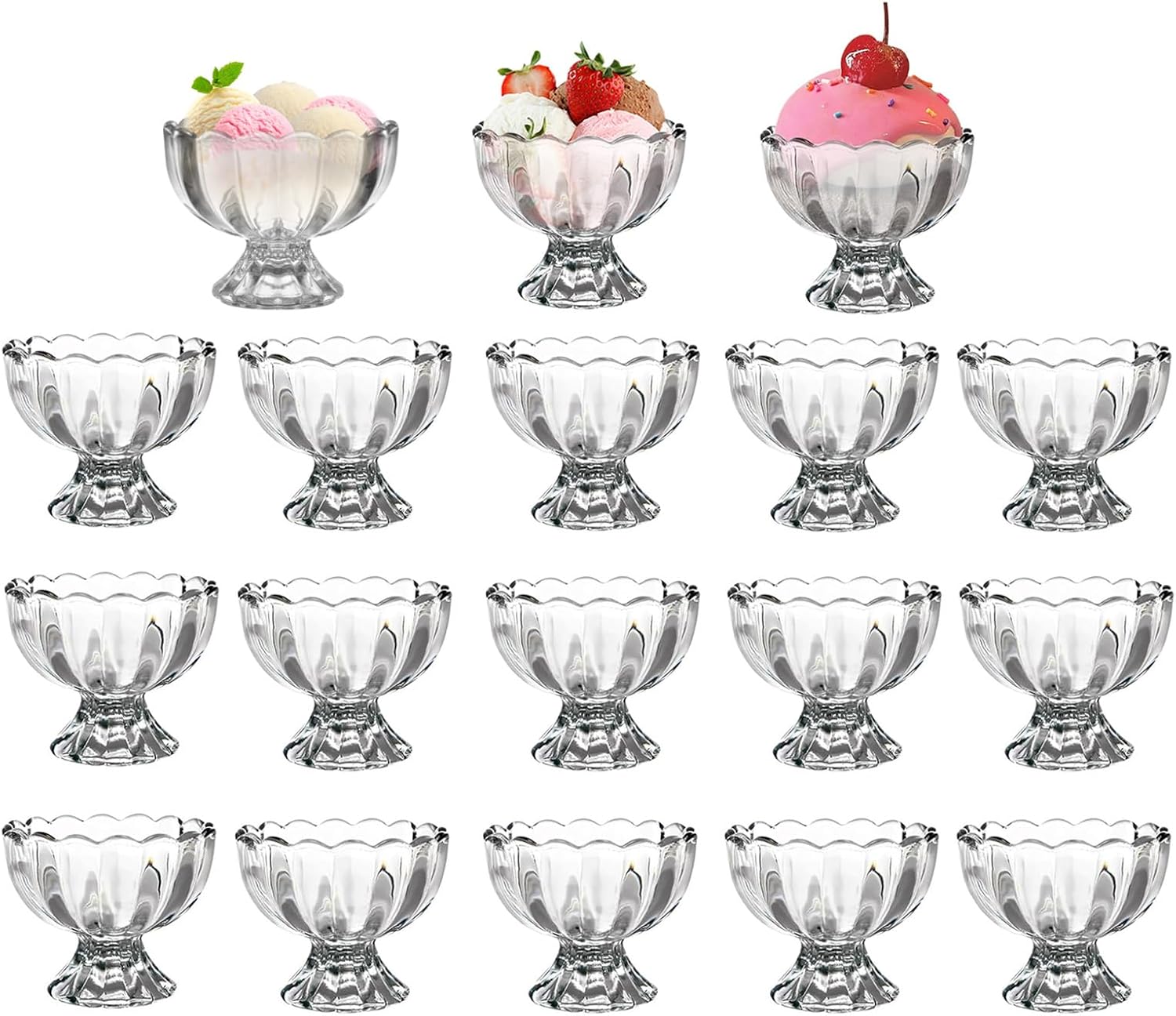 Vintage Glass Dessert Bowls, Ice Cream cups, 5oz Dessert cups, for Sundae, Fruit, Ice Cream, Pudding, small snacks,Condiment (18)