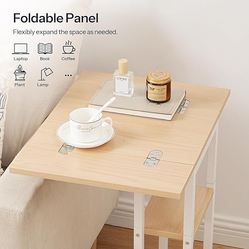 Miniatura 26 de HOOBRO Mesa auxiliar plegable, mesa auxiliar en forma de C con estante de almacenamiento, pequeña mesa de aperitivos adecuada para sala de estar,