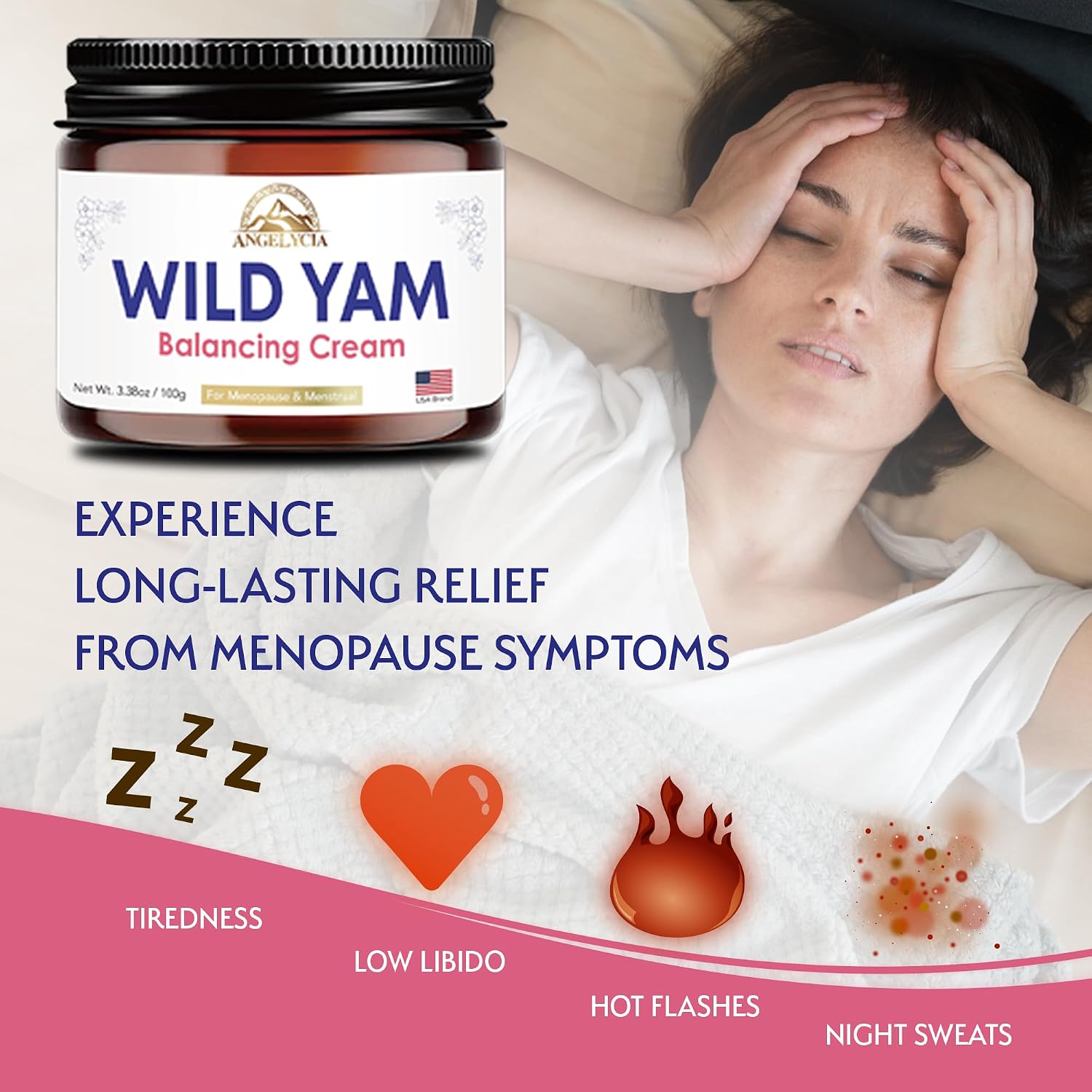 ANGELYCIA Organic Wild Yam Cream for Hormone Balance - Natural Support for Menopause, Perimenopause & PMS Relief - Pure Wild Yam Root Extract Estrogen-Free Balancing Cream for Women - 2 oz