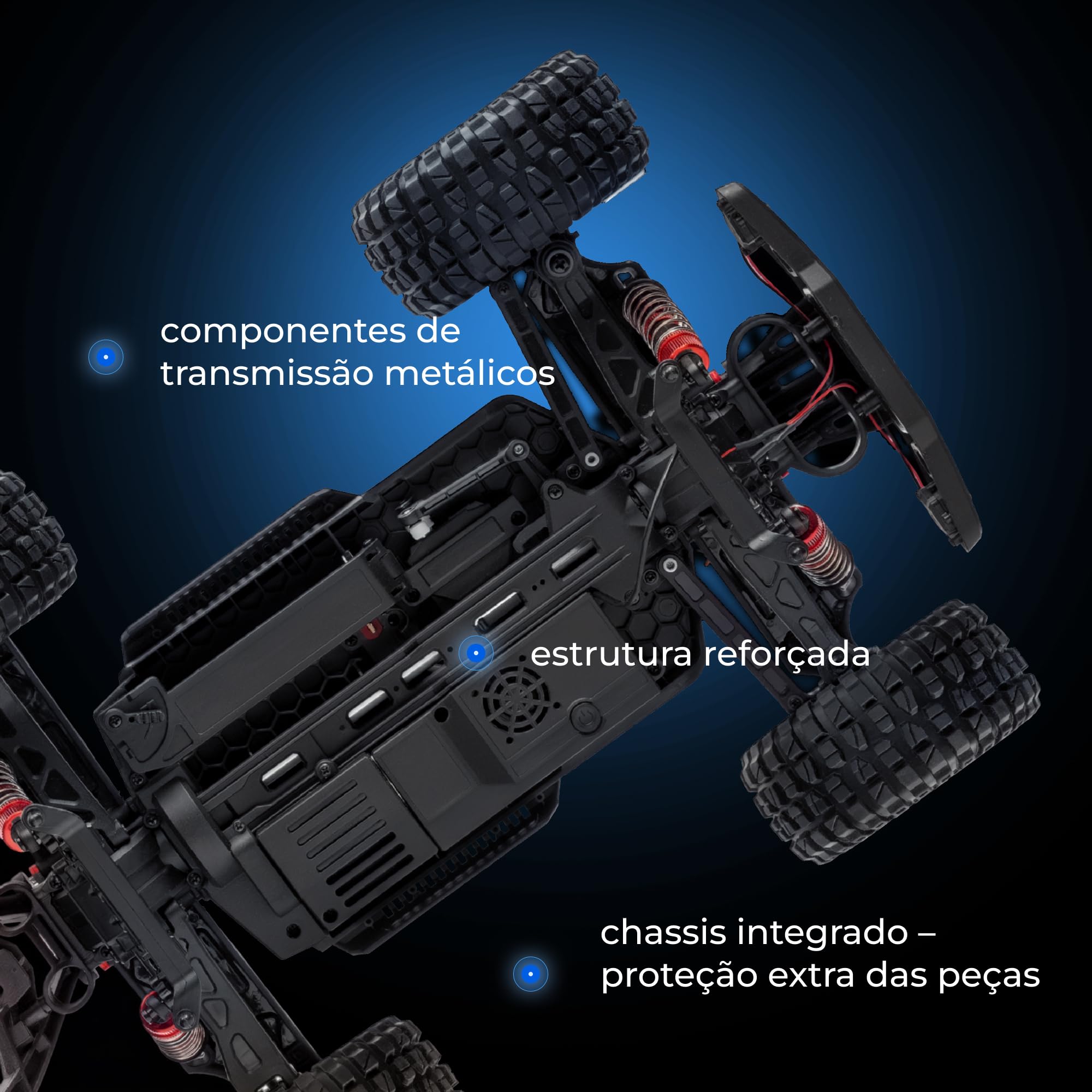 Overmax X- Stable zdalnie sterowany samochód 4WD 1:10 Offroad, 35 km/h 2,4 GHz RC Monster Truck 40 min, z 2 akumulatorami, metalowym napędem, tłumikiem oleju, LED, dla dzieci 8+ i dorosłych zasięg 100