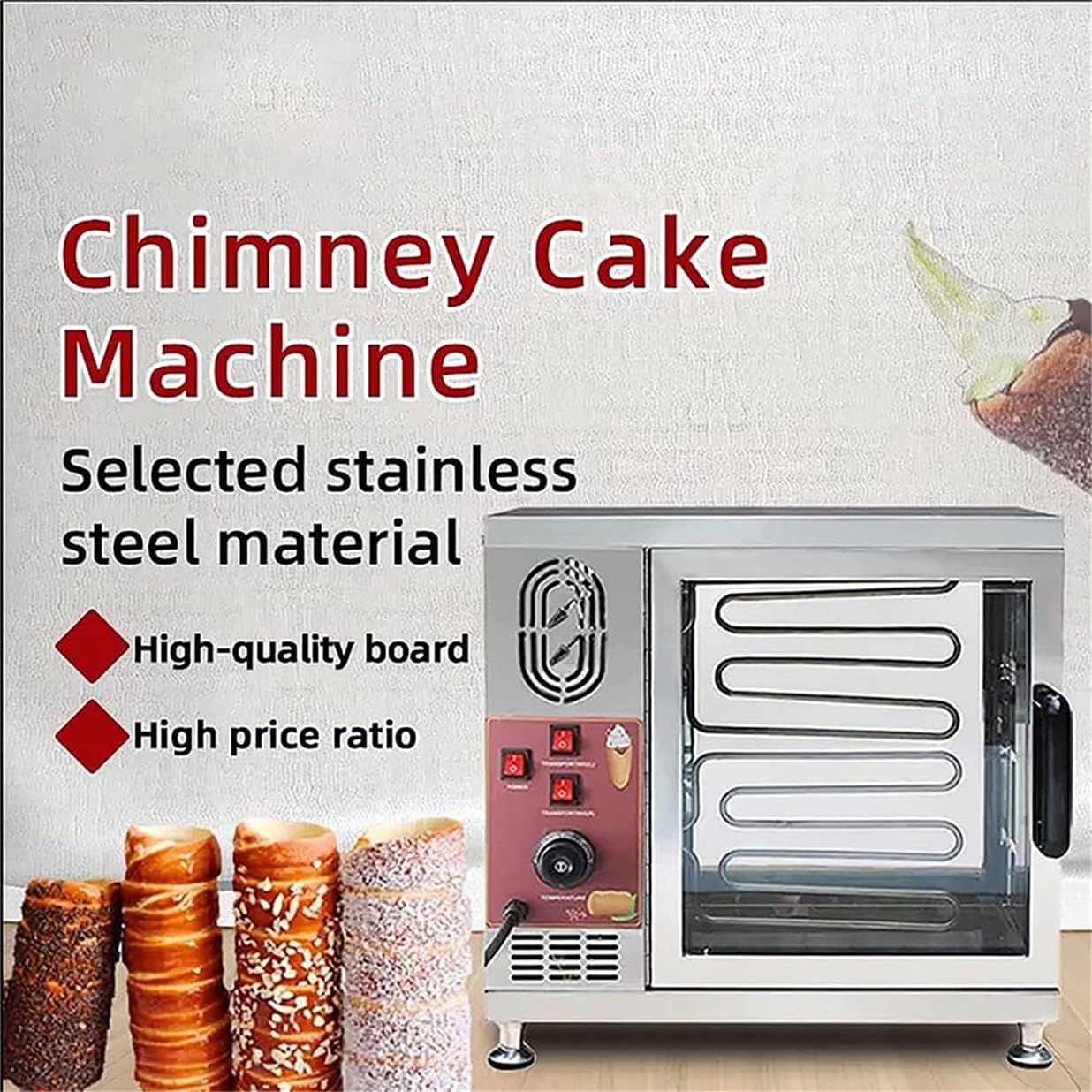 Commercial Chimney Cake Oven, 3000W Electric Toaster with 8 Baking Drums, 50°C~300°C, Suitable for Restaurant, Kitchen