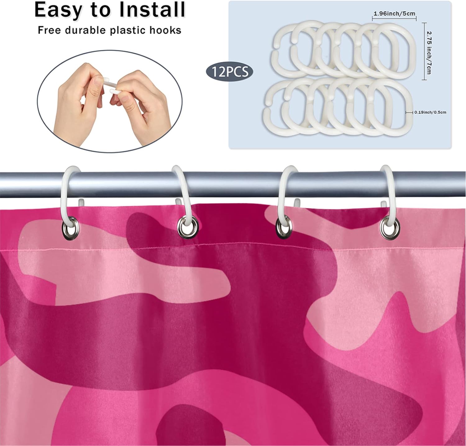 Pardick Camo Shower Curtain Set for Bathroom with 12 Hooks, Waterproof 72"x72" Bath Curtain, Color Camo Print for Bathtubs