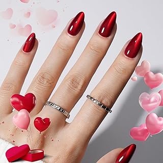 Modelones Red Cat Eye Press on Nails Almond, Valentines Short Fake Nails, Reusable Nail Kit with Nail Glue Adhesive Tabs Mini Nail File, Nails Press Ons 32Pcs 16 Sizes, Women Girl Gift
